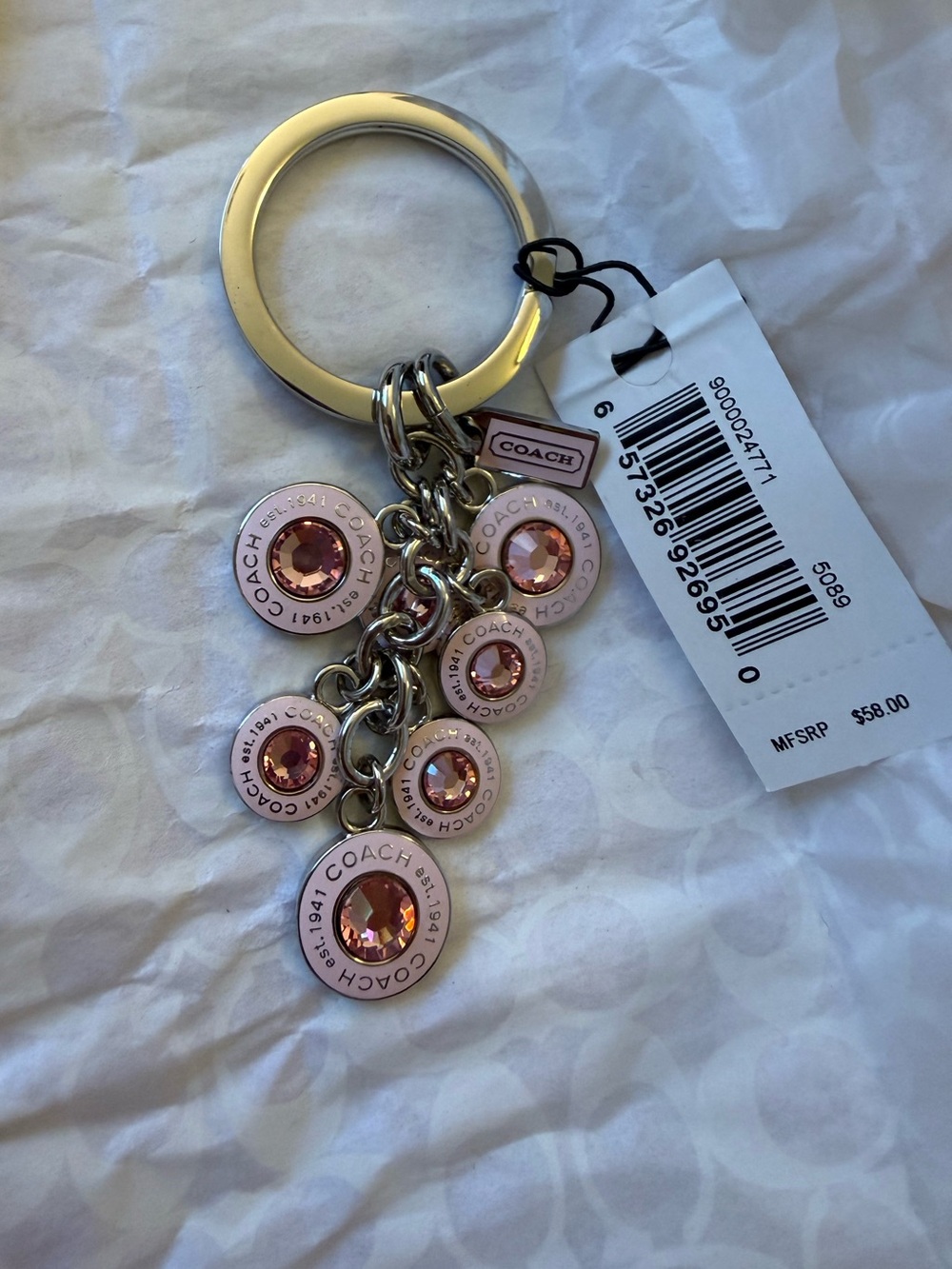 Vintage COACH Pink Crystal Charm Keyring